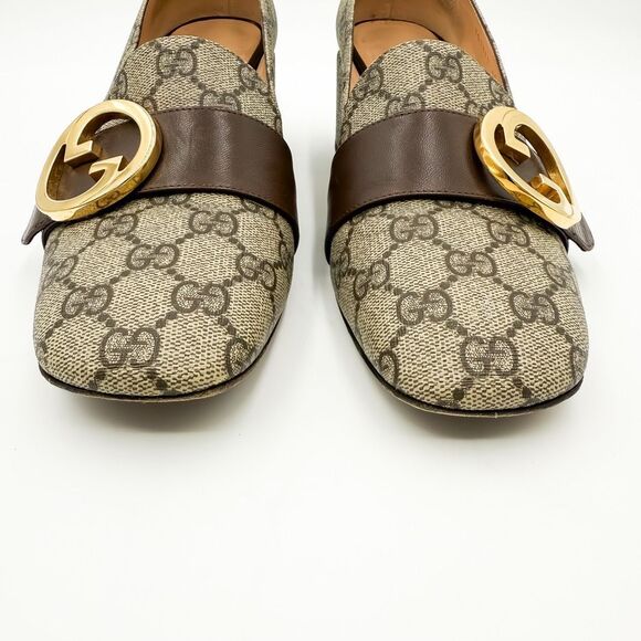 Gucci GG Blondie Monogram Loafers Block Heel Neutral Pumps EU 40 US 10 - Picture 3 of 12